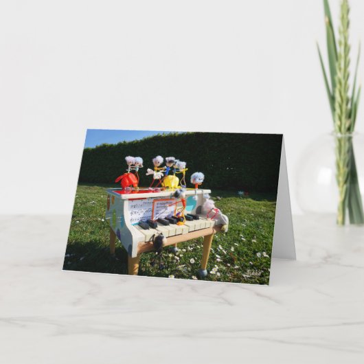 Fubby's op piano die muziek maken en dansen. bedankkaart (Voorkant)