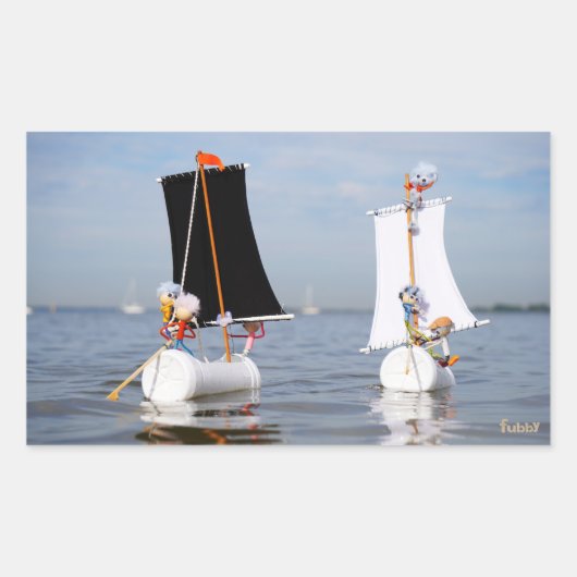 Fubby's op zee tegen plastic vervuiling. rechthoekige sticker (Voorkant)