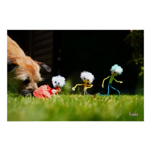 Fubby's spelen een persiflage met hond als stier. perfect poster