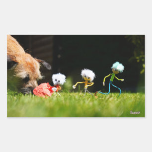 Fubby's spelen een persiflage met hond als stier. rechthoekige sticker