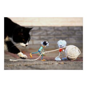 Fubby's spelen met bol touw en Poes Ping. Perfect Poster