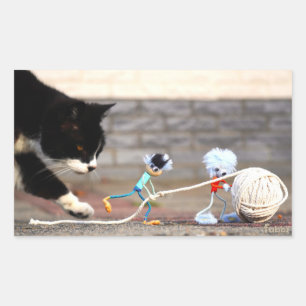 Fubby's spelen met bol touw en Poes Ping. Rechthoekige Sticker