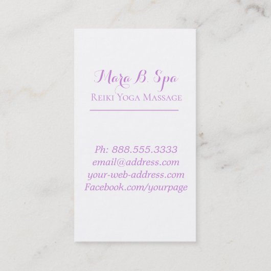 *~* Fuchia Pink Lavender Violet Roos Floral Spa Visitekaartje (Achterkant)