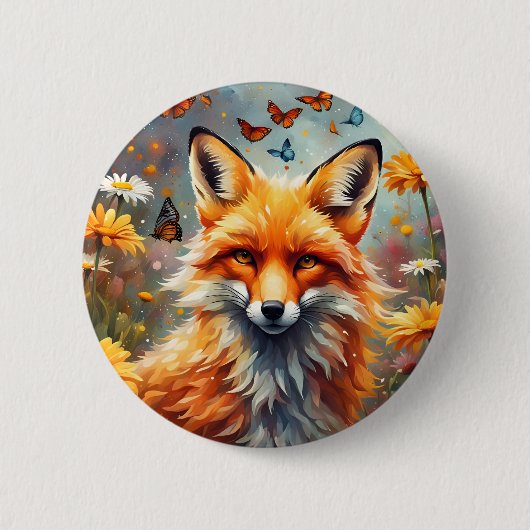 Fuchs auf der Wiese Ronde Button 5,7 Cm (Voorkant)