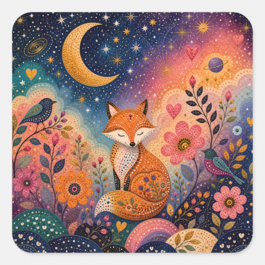 Fuchs im Sternengarten Vierkante Sticker (Voorkant)