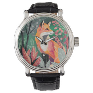 Fuchs Zauberwald Hand-Painted Nature Illustrations Horloge