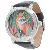 Fuchs Zauberwald Hand-Painted Nature Illustrations Horloge (Gekanteld)