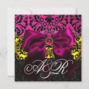 FUCHSA RIBBON GOLD PINK BLACK DAMASK MONOGRAM KAART