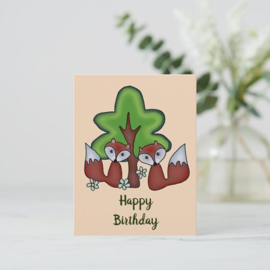 Füchse mit Baum Briefkaart (Staand voorkant)