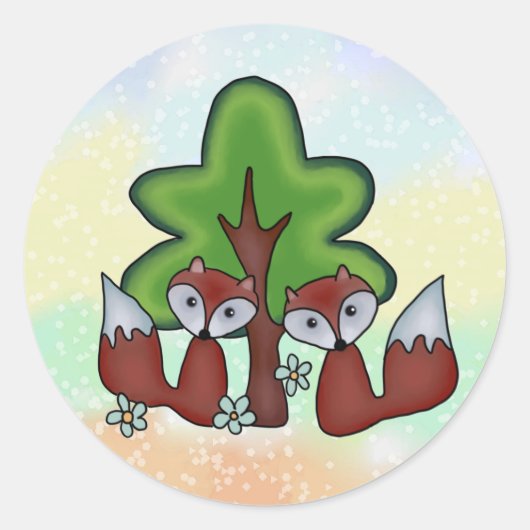 Füchse mit Baum  Ronde Sticker (Voorkant)