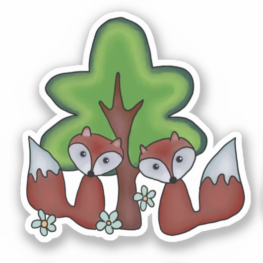 Füchse mit Baum Sticker (Voorkant)