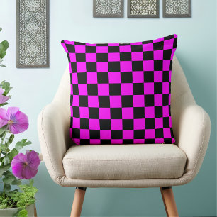 Fuchsia 80s Geruit Zwart Kussen