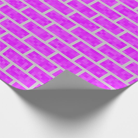 Fuchsia 8-bit computerspel look bakstenen patroon cadeaupapier (Hoek)