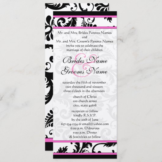 Fuchsia 9x4 Damask Swirls Weddenschap Kaart