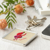 Fuchsia abstracte waterverf floraal sleutelhanger (Zijkant)