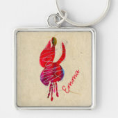 Fuchsia abstracte waterverf floraal sleutelhanger (Voorkant)