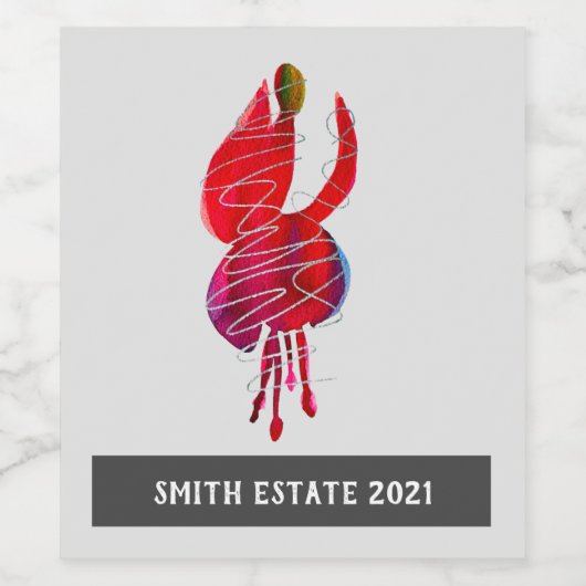 Fuchsia abstracte waterverf floraal wijn etiket (Enkel label)