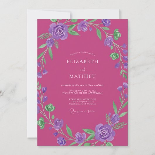 Fuchsia Amethist Wijnstok Bruiloft Kaart (Voorkant)