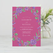 Fuchsia Amethist Wijnstok Bruiloft Kaart (Staand voorkant)
