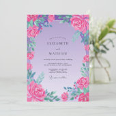 Fuchsia Amethyst Roze Trouwen Kaart (Staand voorkant)