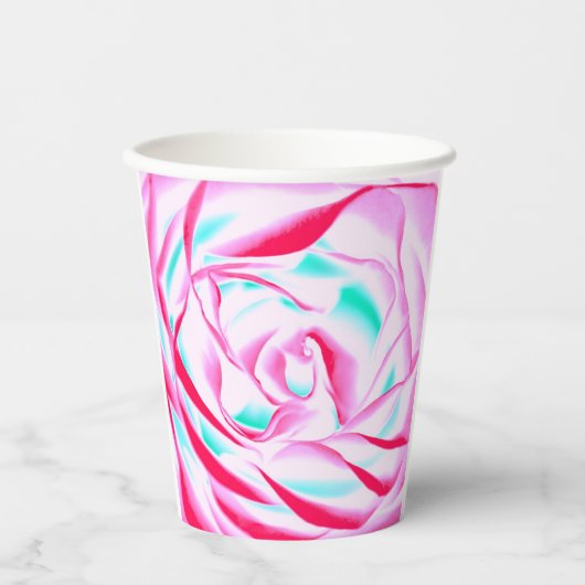 Fuchsia and Aqua Floral Design Paper cup Papieren Bekers (Voorkant)