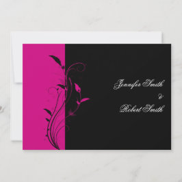 Fuchsia and Black Floral Wedding Invitation Kaart