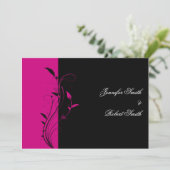 Fuchsia and Black Floral Wedding Invitation Kaart (Staand voorkant)