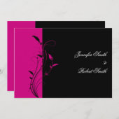 Fuchsia and Black Floral Wedding Invitation Kaart (Voorkant / Achterkant)