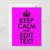 Fuchsia and Black Keep Calm and Edit Text Briefkaart (Voorkant / Achterkant)