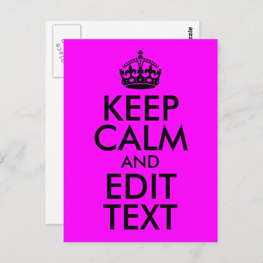 Fuchsia and Black Keep Calm and Edit Text Briefkaart (Voorkant / Achterkant)