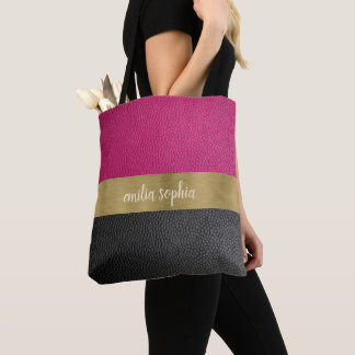 Fuchsia and Black met Gold Tote Bag