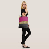 Fuchsia and Black met Gold Tote Bag (Op model)