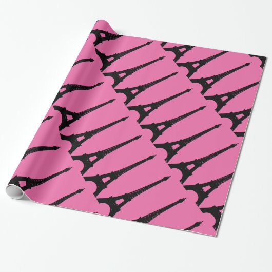 Fuchsia and Black Paris Wrapping Paper Cadeaupapier (Uitgerold)