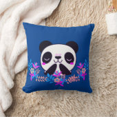 Fuchsia and Blue Floral Panda Beer Sierkussen (Deken)