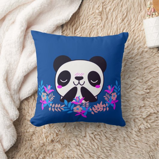 Fuchsia and Blue Floral Panda Beer Sierkussen (Deken)
