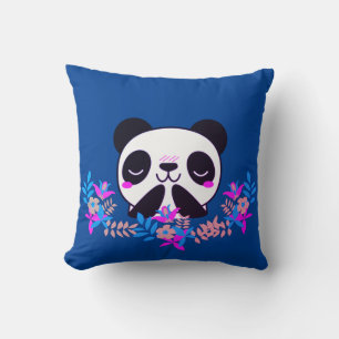 Fuchsia and Blue Floral Panda Beer Sierkussen