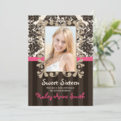 Fuchsia and Brown  Damask Sweet Sixteen Kaart (Staand voorkant)