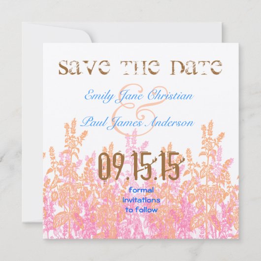 Fuchsia and Coral Bright Aqua Blue Save the Date (Voorkant)