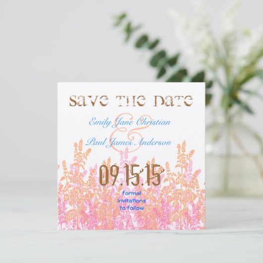 Fuchsia and Coral Bright Aqua Blue Save the Date (Staand voorkant)