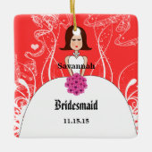 Fuchsia and Coral Wedding Brown Hair Bridesmaid Keramisch Ornament (Voorkant)