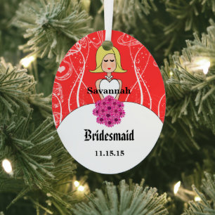 Fuchsia and Coral Wedding Gown Bridesmaid Ornament