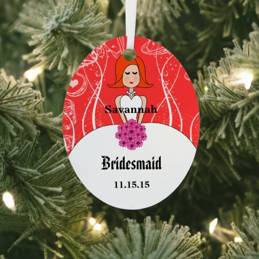 Fuchsia and Coral Wedding Red Hair Bridesmaid Metalen Ornament (Insitu)