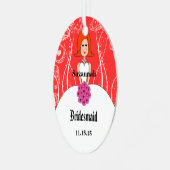 Fuchsia and Coral Wedding Red Hair Bridesmaid Metalen Ornament (Voorkant links)