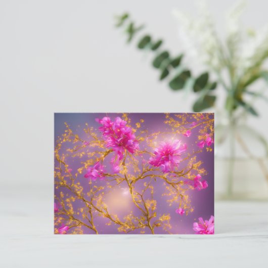 Fuchsia and Gold Florals Briefkaart (Staand voorkant)