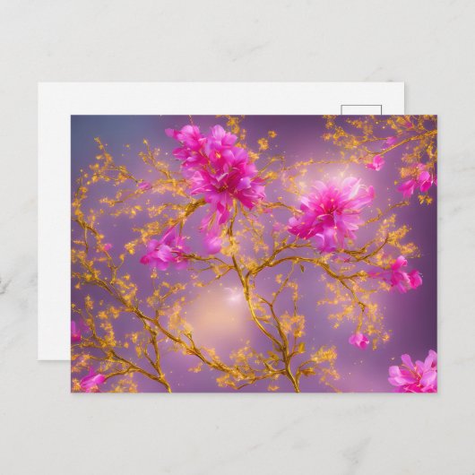 Fuchsia and Gold Florals Briefkaart (Voorkant / Achterkant)