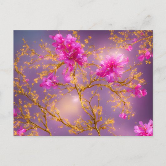 Fuchsia and Gold Florals Briefkaart (Voorkant)