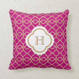 Fuchsia and Gold Moroccan Monogram Kussen