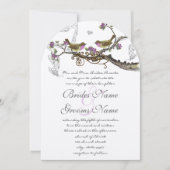 Fuchsia and Grey  Birds Wedding Invite Kaart (Voorkant)