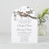 Fuchsia and Grey  Birds Wedding Invite Kaart (Staand voorkant)