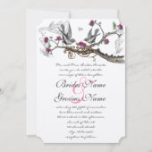 Fuchsia and Grey  Birds Wedding Invite Kaart (Voorkant)